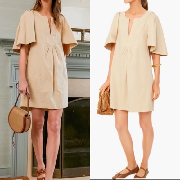 POMANDER PLACE Khaki Finley Flutter Sleeve Dress Size Medium - Picture 2 of 10